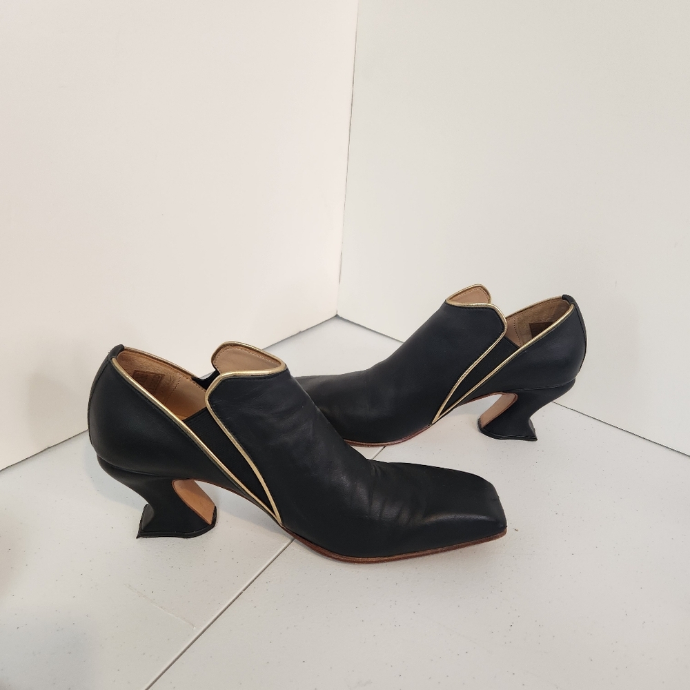 John Fluevog Super Fine Prestige Black Leather Slip On High Heel Shoes Size 9.5 - Picture 10 of 15